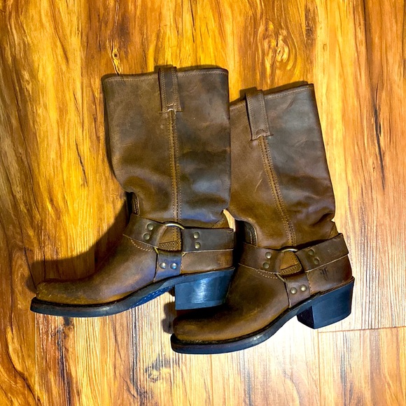 Frye leather boots Harness 12R dark brown size 6 - Picture 1 of 5